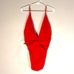 Bananhot revolve red one piece deep V tie front swimsuit size M